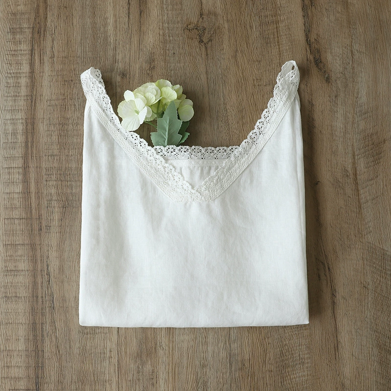 White design lace thin tank top, base T-shirt sleevless, trend of season, lace dress, cotton and linen