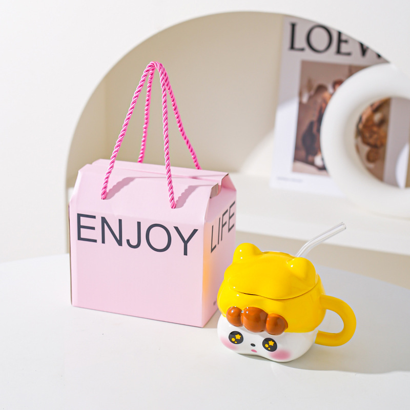 Creativa y encantadora chica taza de paja de cerámica taza para una chica mejor amiga práctica regalo de cumpleaños taza acompañante regalo