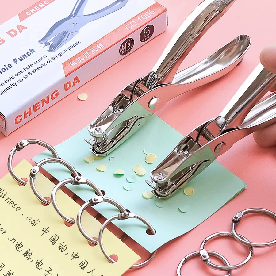 Канцелярские принадлежности, металлический дырокол, канцелярские принадлежности, ручной дырокол для бумаги формата А4, дырокол с одним отверстием, дырокол для листов, студенческие канцелярские принадлежности