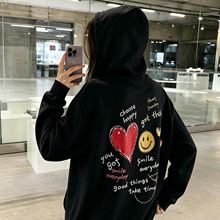 长袖卫衣女加绒棉款前后大图案冬季bf港风印花外贸跨境东南亚越南