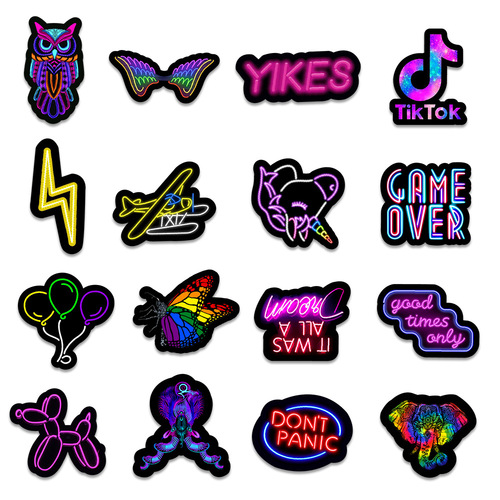 50 new neon stickers, car trunk, mobile phone water cup decoration stickers, notebook handbook stickers, waterproof