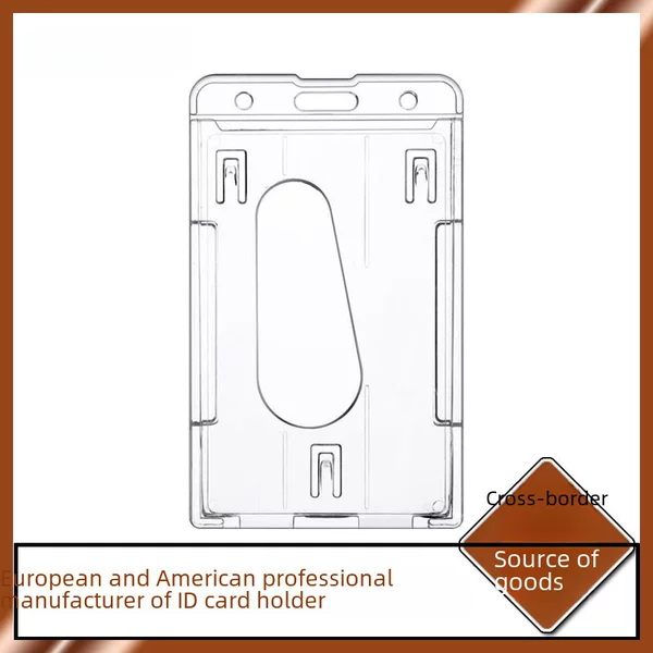 Cross-Border Vertical Style Pure Transparent Ps Plastic Double-Sided Card Holder Id Card Case Work Badge Card Holder Wholesale in Stock