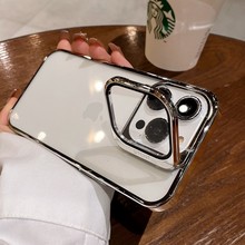 适用苹果15手机壳隐形镜头支架iPhone14pro电镀护镜保护套pc硬壳