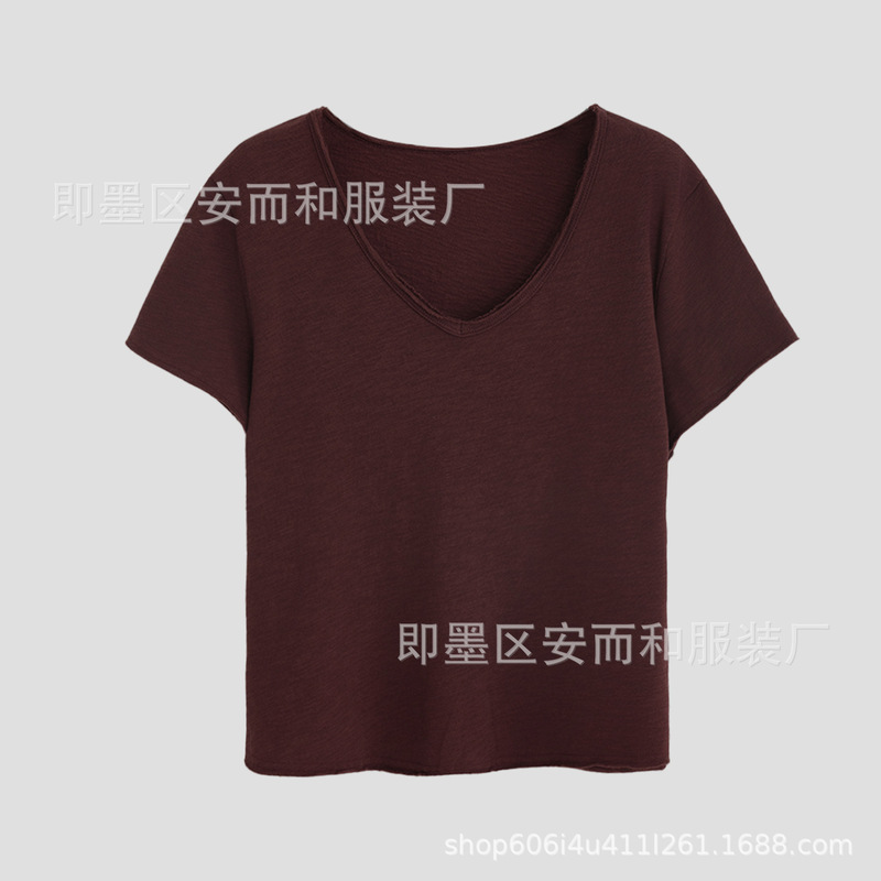 “绒绒棉”基础V领慵懒风短袖T恤2025秋季宽松显瘦纯棉舒适上衣女|undefined