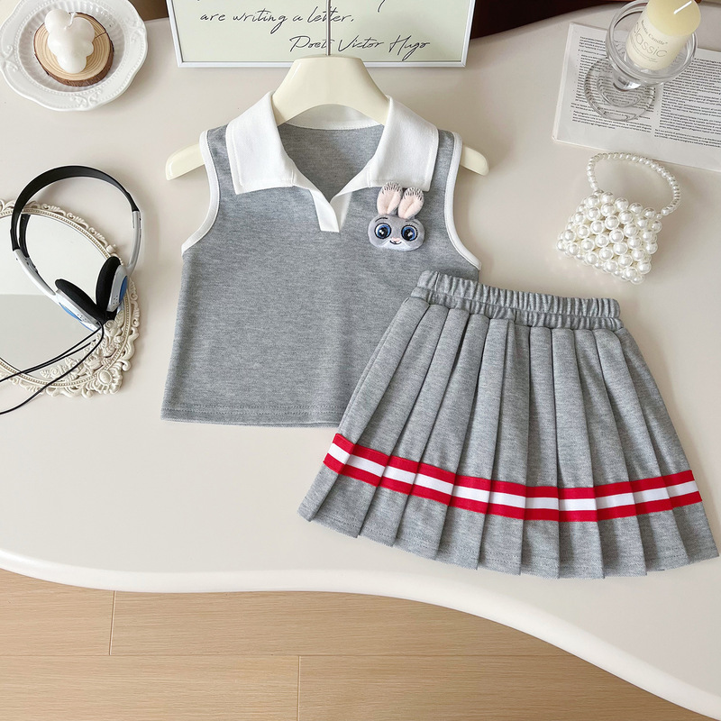 Girls' Jk Rabbit Police Officer Outfit 2026 Stylish Polo Collar Sleeveless Top Pleated Skirt Academy Style Two-Piece Set Girls' Jk Rabbit Police Officer Outfit 2026 Stylish Polo Collar Sleeveless Top Pleated Skirt Academy Style Two-Piece Set
