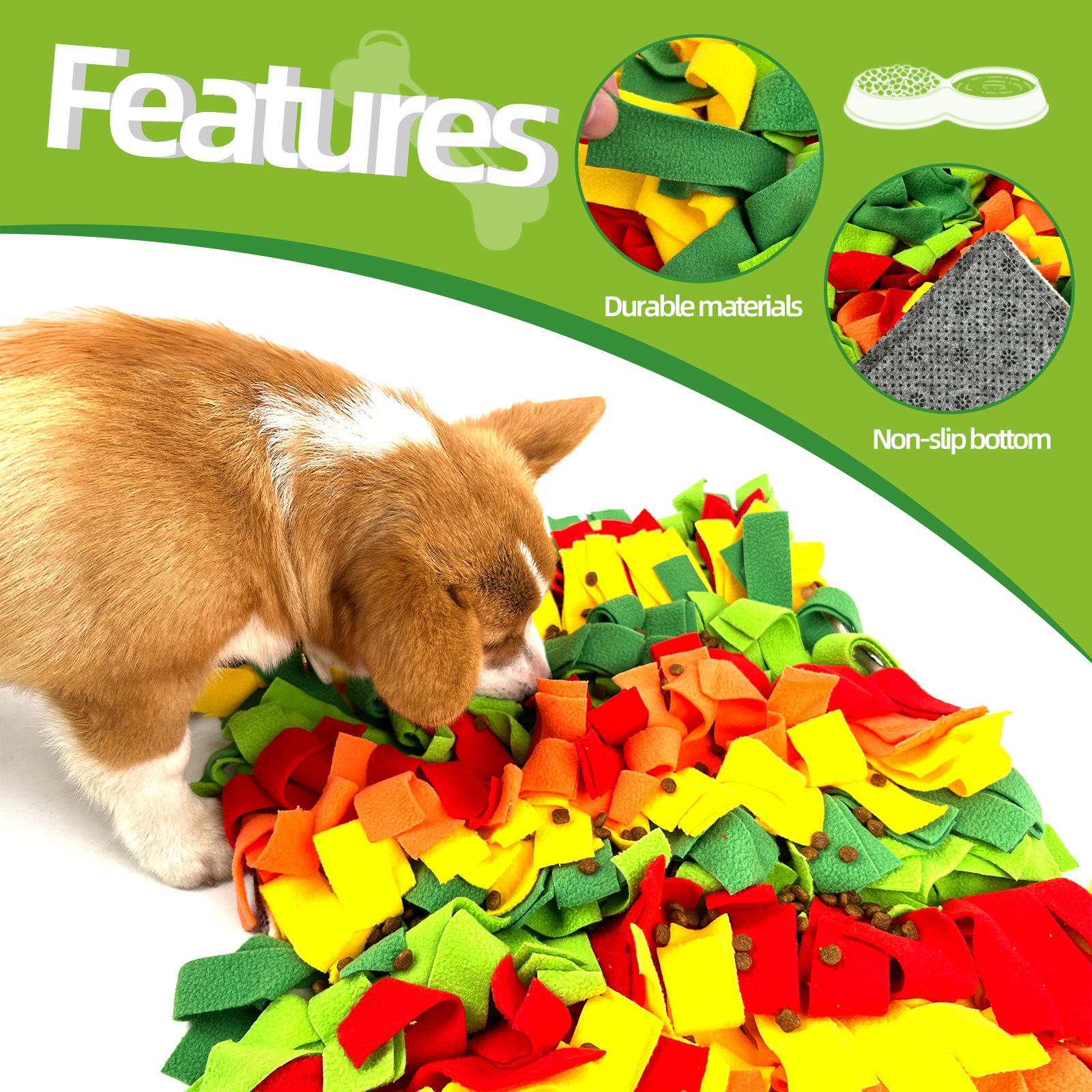 Alfombra de alimentación para mascotas, protección del medio ambiente, almacenamiento, costura, almohadilla para olfatear, rompecabezas para perros y gatos, almohadilla para olfatear para comida lenta