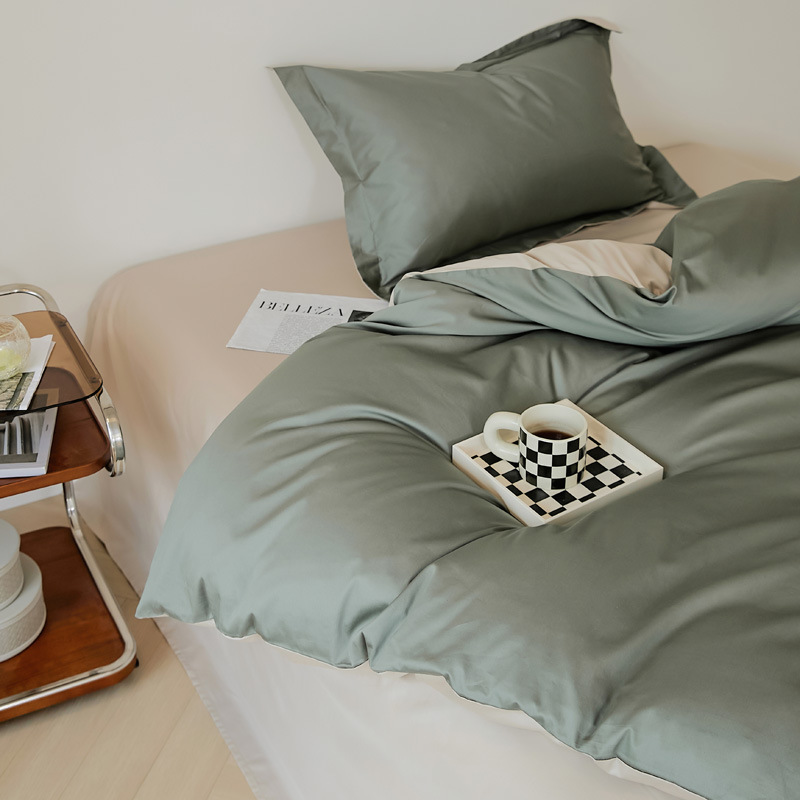 100S algodón de lujo ligero conjunto de cuatro piezas de algodón largo doble color puro estilo nórdico cuatro piezas de algodón puro colchón de cama gaza