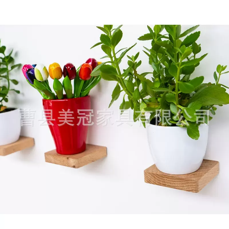 跨境定制浮动搁板壁挂式乡村风格木质墙壁储物架室内浴室花瓶收纳