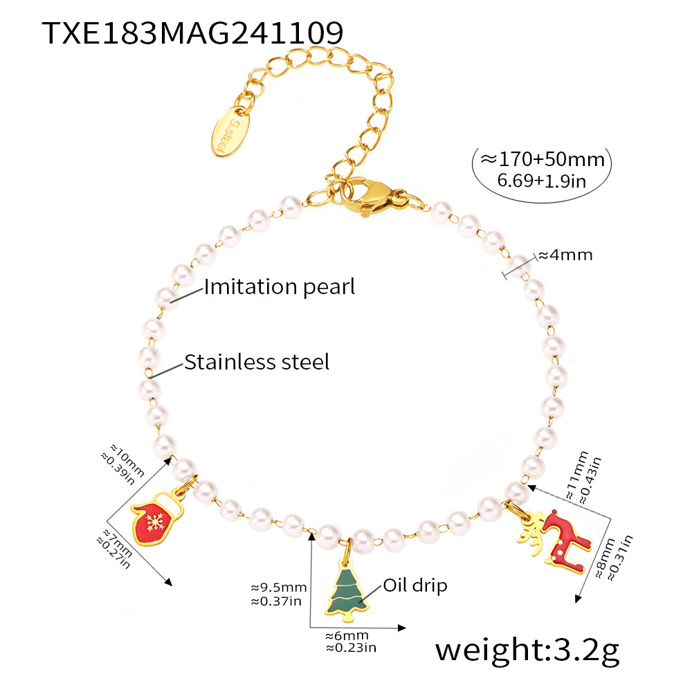 TXE183-Golden Christmas Beaded Multi-Accessory Bracelet
