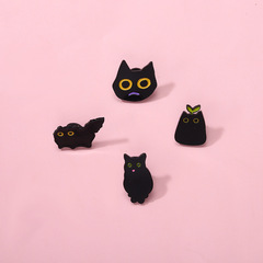 Cute Animal Black Cat Pin Coal Ball Sacred Fire Meow School Fluffy Cat Metal Badge Pin Electroplated