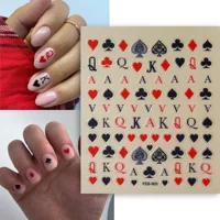 Трансграничные новые покерные карты наклейки для ногтей Poker черный красный любовь рельефные наклейки для ногтей сливы K с собственным клеем