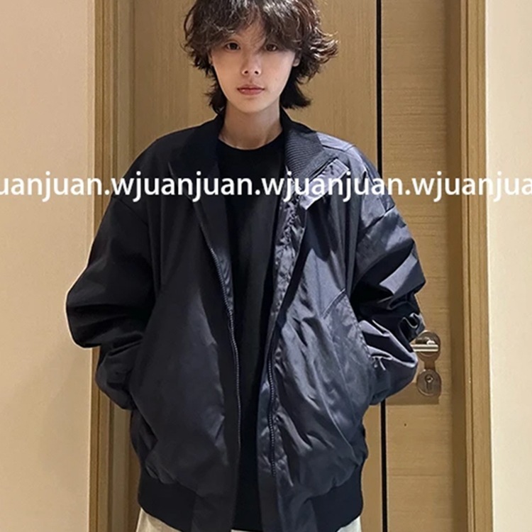 卷卷『WJUANJUAN』秋美式高街中性风立领飞行夹克男女短款宽松百|undefined