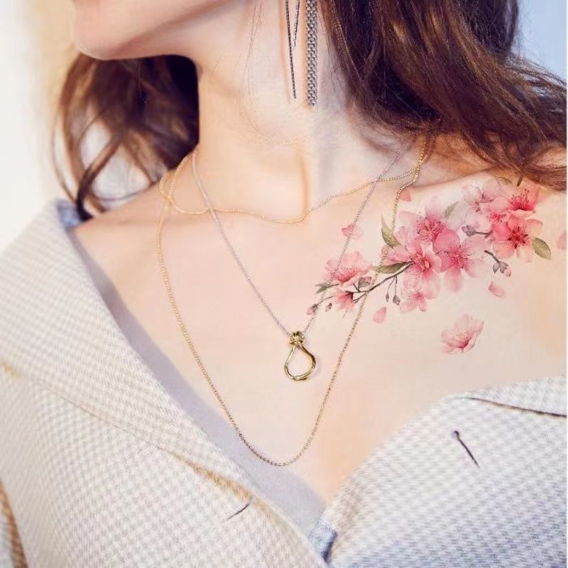 Beautiful Retro Peach Blossom Collarbone Tattoo Sticker Bianhua Sexy Waterproof Women's Long-lasting Non-semi-permanent