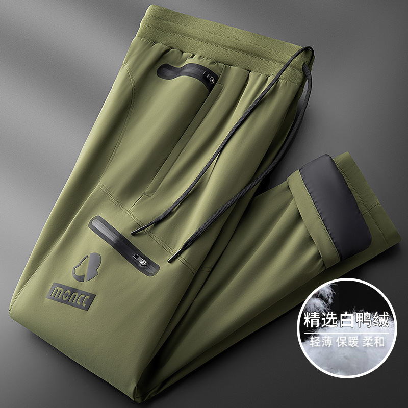 Winter-wearing, stylish, thick, warm, white duck down, outdoor windproof and waterproof straight-leg down pants for men's sportswear
