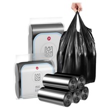 W6OI家用黑色垃圾袋手提背心式厨房加厚拉垃袋大号圾圾塑