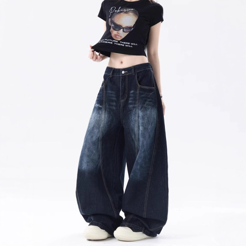 American Retro Scimitar Jeans for Men and Women, Stylish Three-Dimensional Wide-Leg Dad Pants, Relaxed Floor-Length Sickle Pants
