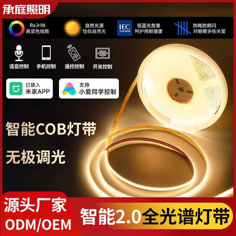 智能灯带可变色无极调光电源米家客厅双眼皮楼梯cob感应双色灯带|undefined