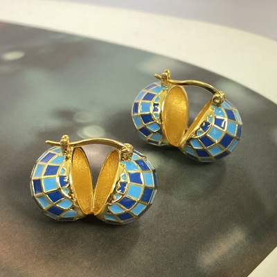 Gold color Europe and America Trend Geometry personality Earrings blue Drip senior Jewelry