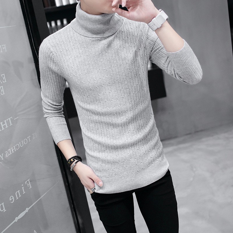 El otoño y el Invierno de los nuevos hombres color sólido suéter moda juventud estilo Coreano slim fit cuello alto ocasional los