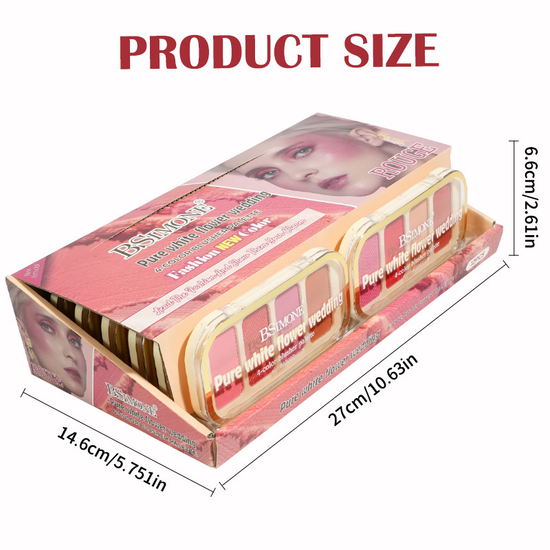 Exclusivo transfronterizo para BSIMONE paleta de sombras de ojos de rubor de cuatro colores, brillo tridimensional y reparación paleta de sombras de ojos de rubor de color europeo y americano