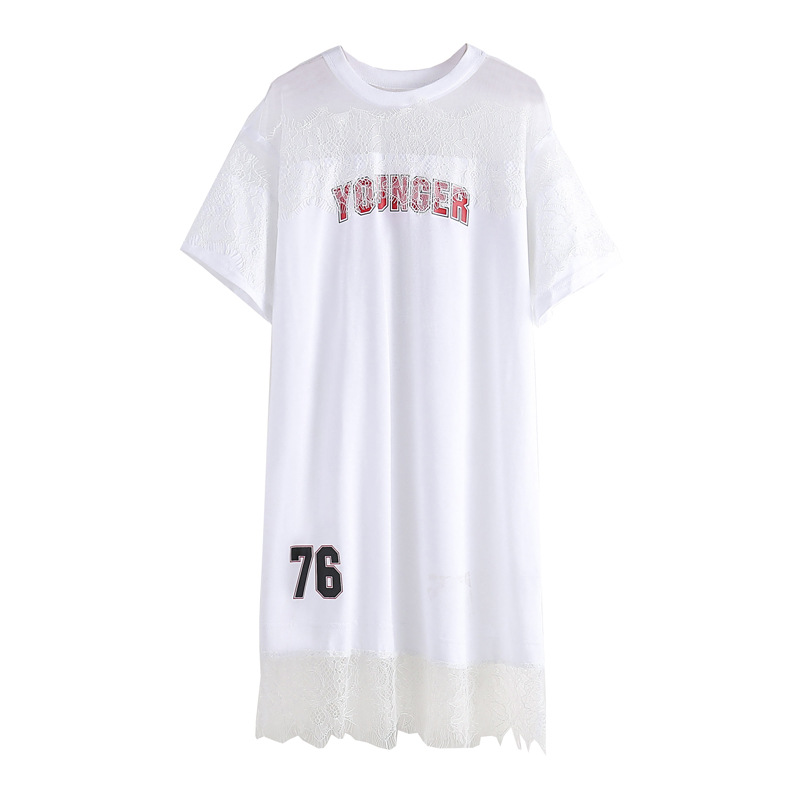 Vestido de las niñas encaje verano nuevo estilo coreano vestido de camiseta para niños medianos y grandes Vestido de manga corta de estilo occidental para niños medianos y grandes verano