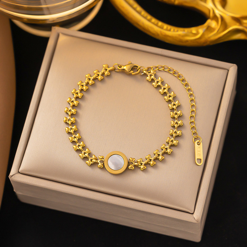 クロスボーダー東莞チタン鋼ジュエリー色褪せない新しい日本と韓国のアクセサリーブレスレット女性用 18K ゴールドファッションライト高級ハイエンド|undefined