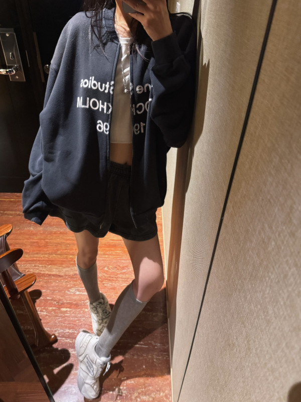 秋冬新款字母印花做旧褪色宽松休闲棒球领夹克情侣外套男女卫衣潮|undefined