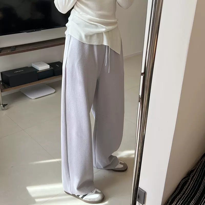 慵懒风弧形显瘦休闲裤子女早春时髦分割宽松香蕉锥形抽绳运动裤