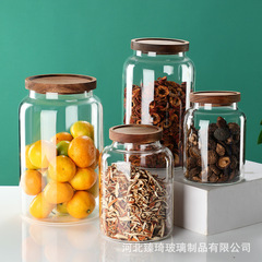 Large-Capacity Acacia Wood High-Borosilicate Glass Airtight Storage Jar for Grains, Tea, and Citrus Peel