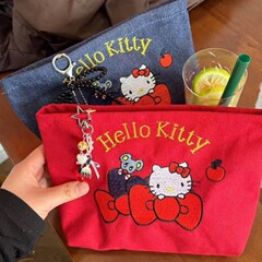 牛仔刺绣HelloKitty手拿化妆包高颜值高质量卡通kt猫化妆品收纳包