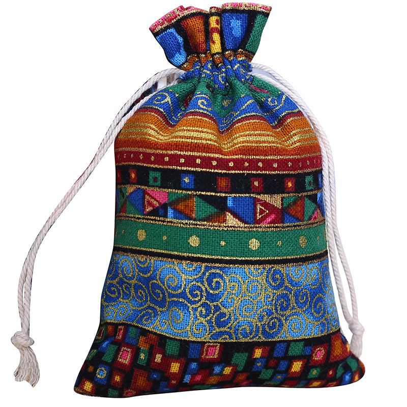 民族风棉麻束口袋 中国风印花棉布抽绳小布袋 香囊首饰包装袋批发
