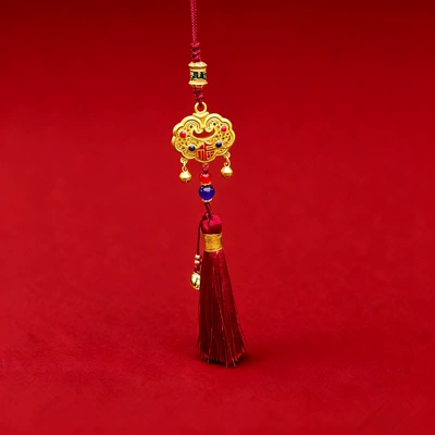 Car hanging, Cinnabar Car Hanging Amulet for - peace-lock-wine-red-tassel