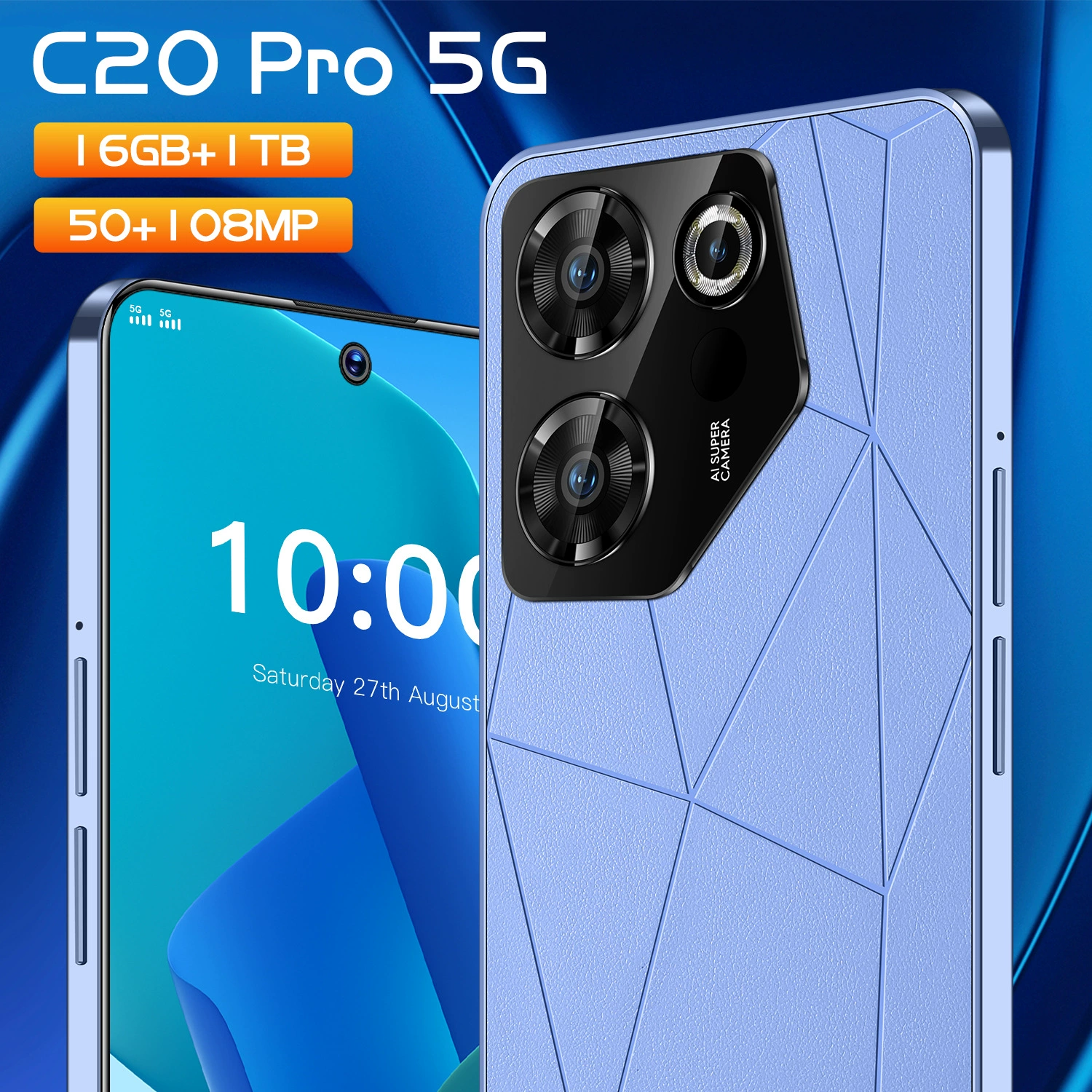 Мобильный телефон C20, 5G, 7.3" широкоформатный экран, 32 ГБ, разблокировка отпечатком пальца