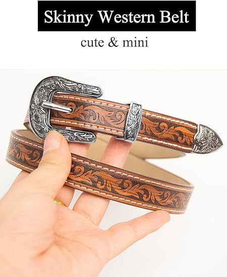 Grenzüberschreitender europäischer und amerikanischer Retro-geprägter Denim-Dünngürtel Spice Girl Texture Brown Niche Universal-Damengürtel Vielseitig_voghion.com