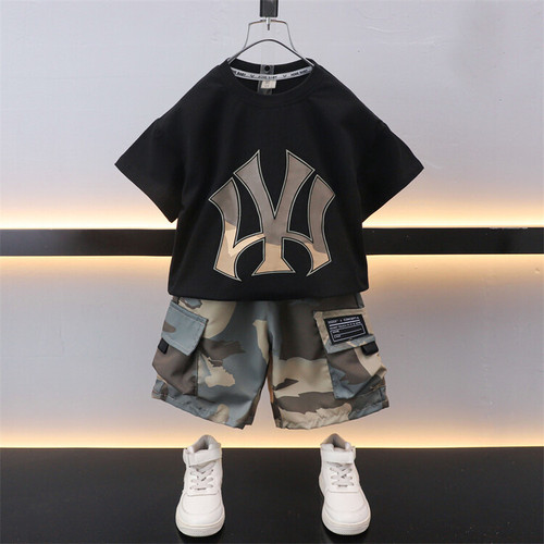 Boys' camouflage shorts set  summer new style children's handsome short-sleeved camouflage two-piece set baby clothes trendy