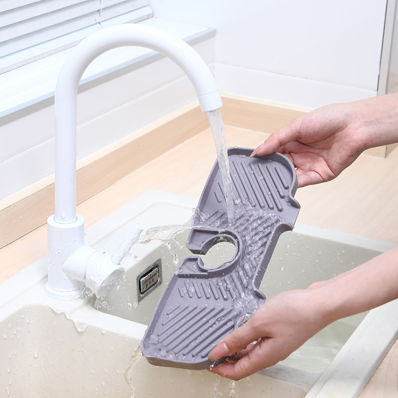 Splash-proof and water-resistant new universal kitchen and bathroom faucet drain mat with dual holes, sink drain rack