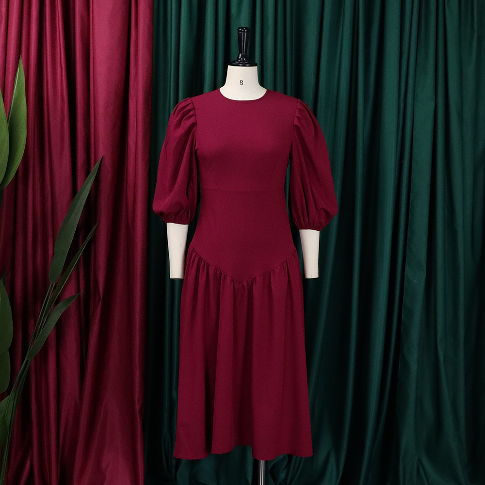 Plus Size Fashion Dress Ruffled Design Puff Sleeves Trendy Style Suitable for Casual or Formal Occasions Wholesale
