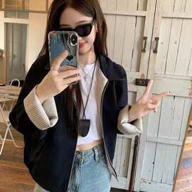 现货双面穿条纹夹克外套女2025春秋季新款小香风女外贸零售批发