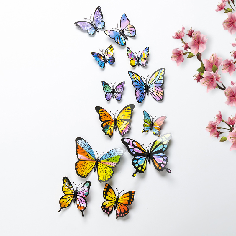 Etiqueta engomada de pared tridimensional 3D simulación mariposa pvc plástico color mariposa imán imán refrigerador decoración del hogar de alta calidad