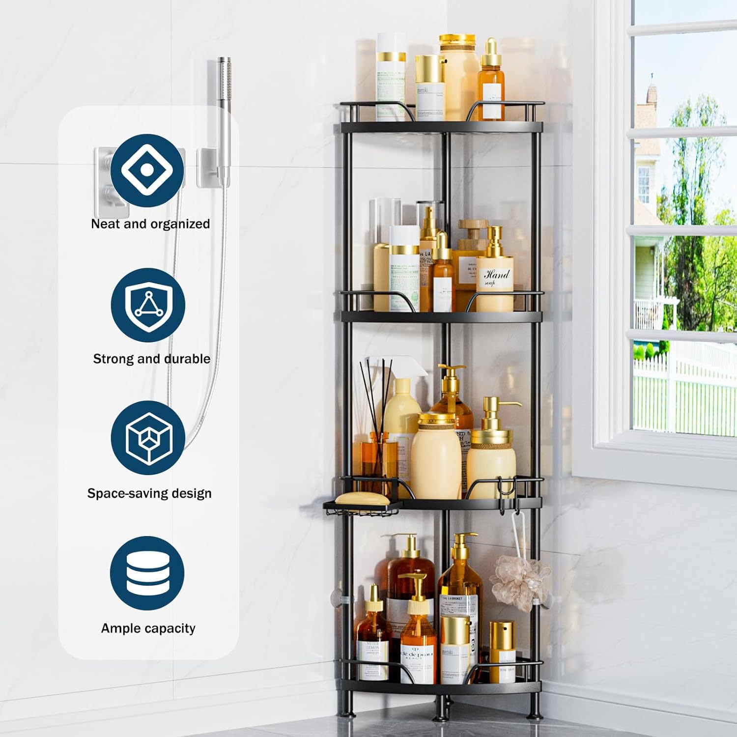 Estante de almacenamiento de cuatro pisos para baño de cocina tipo piso de estante de esquina de metal para baño