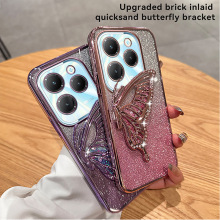 适用传音HOT50手机壳Note40电镀闪粉SPARK GO2025流沙蝴蝶支架10C