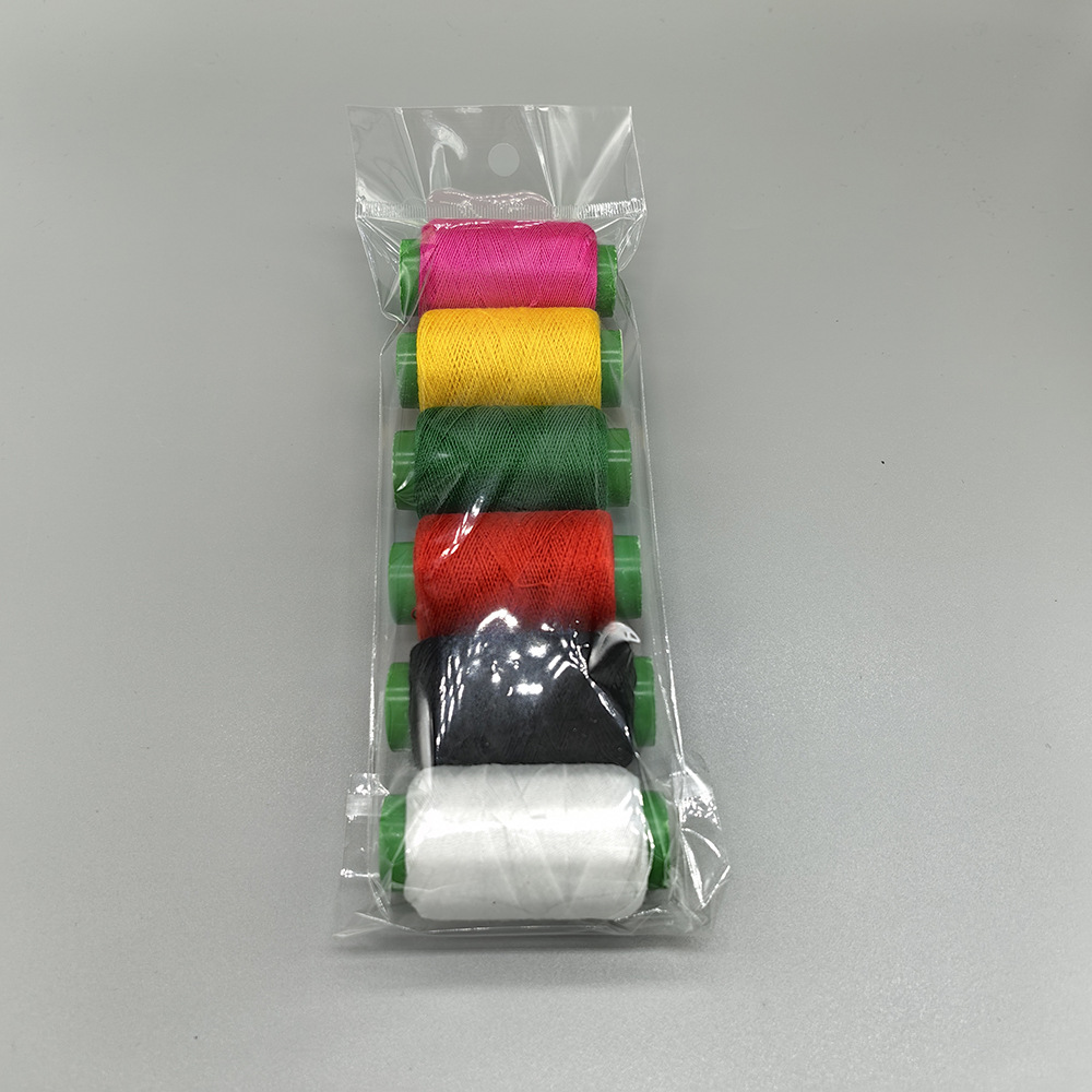 Fábrica al por mayor 6 rollos de alta calidad verde tubería hogar mano costura hilo de poliéster hilo de coser ropa hilo de coser