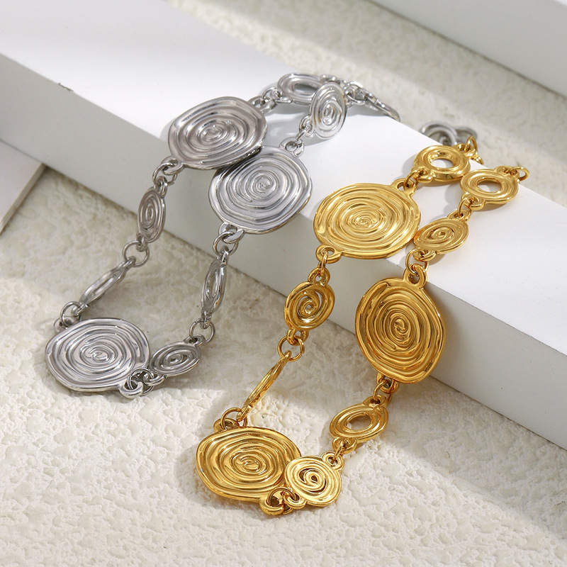 European and American Ins Fashion Niche Retro High-End Hand Jewelry Stainless Steel Plated 18K Gold Conch Fossil Bracelet Feminine Elegant