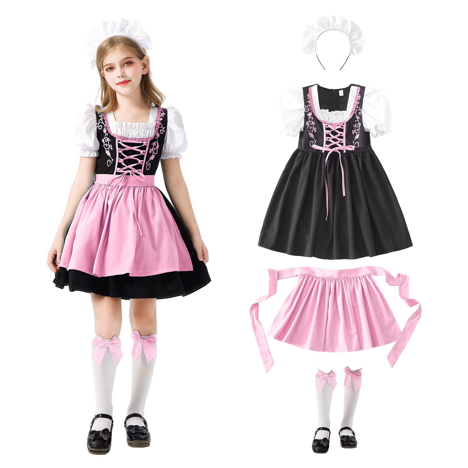 Bavarian Kidsren's Costume Halloween Pastoral Maid Costume German Oktoberfest Dirndl Dress