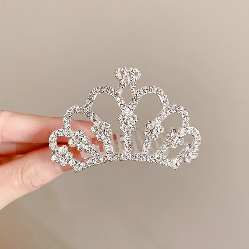 Corona de las niñas accesorios para el cabello rendimiento de cumpleaños de los niños brillante perla Rhinestone corona princesa peine del pelo vestido accesorios horquilla