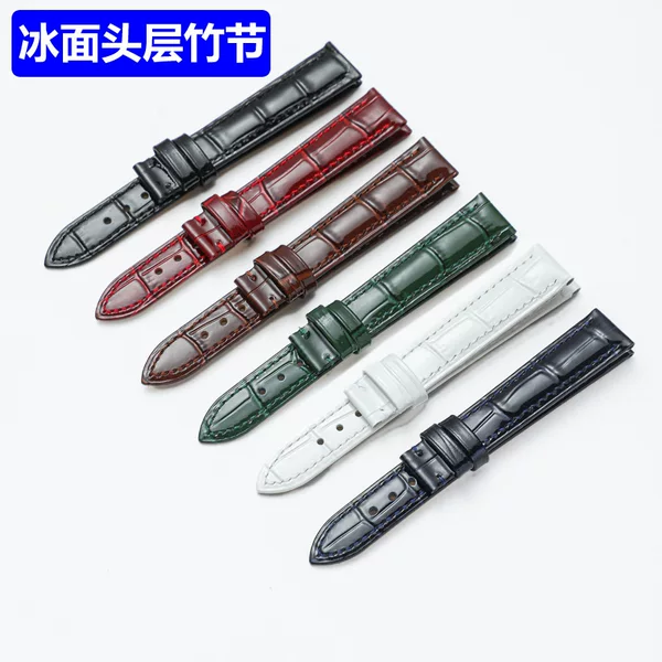 Glossy high-gloss layer bamboo grain cowhide ice top layer cowhide strap six-color spot