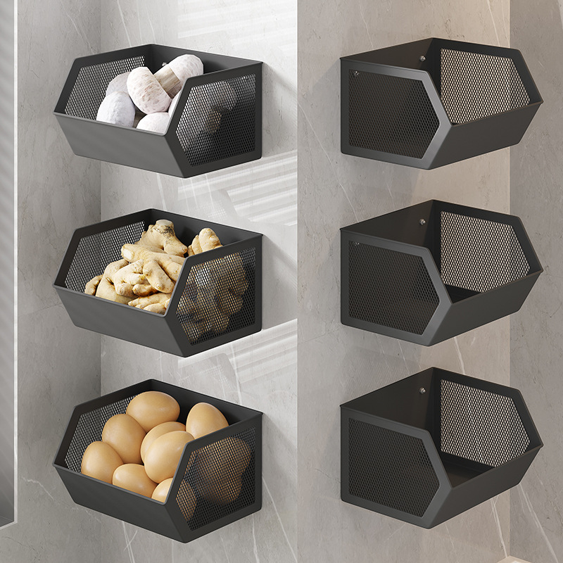 厨房壁挂式葱姜蒜收纳盒各种神器墙上置物架筐蔬菜果蔬调料墙壁面