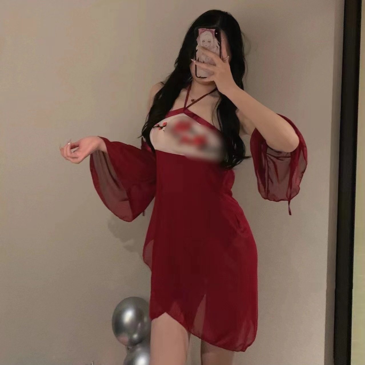 섹시한 여자의 잠옷 고대 스타일 잠자는 옷 관점 재미있는 Hanfu 교수형 매화 자수 보어 홀더 원피스 유니폼