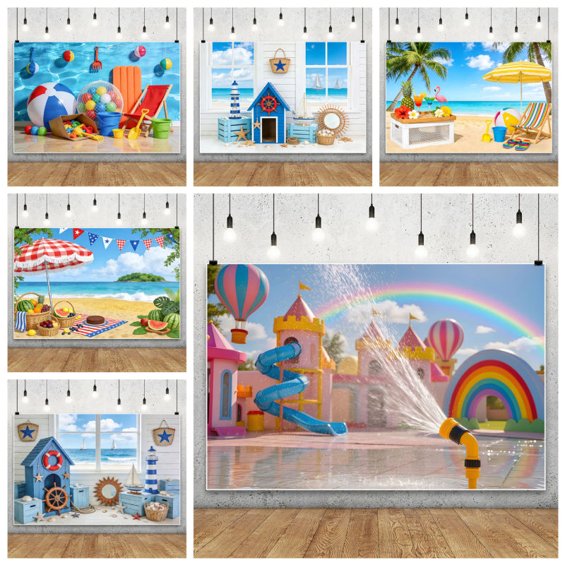 New Summer Swimming Pool, Water Area, Beach Balloons, Kidsren's Birthday Party Scene, Photo Photography Background Banner