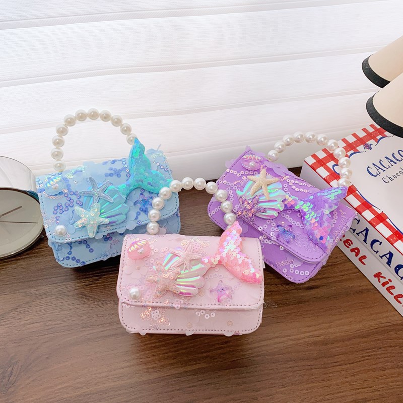 Bolsos infantiles nueva sirena niñas lindas bolsos princesas bolsos de moda niñas mochilas bolsos de perlas